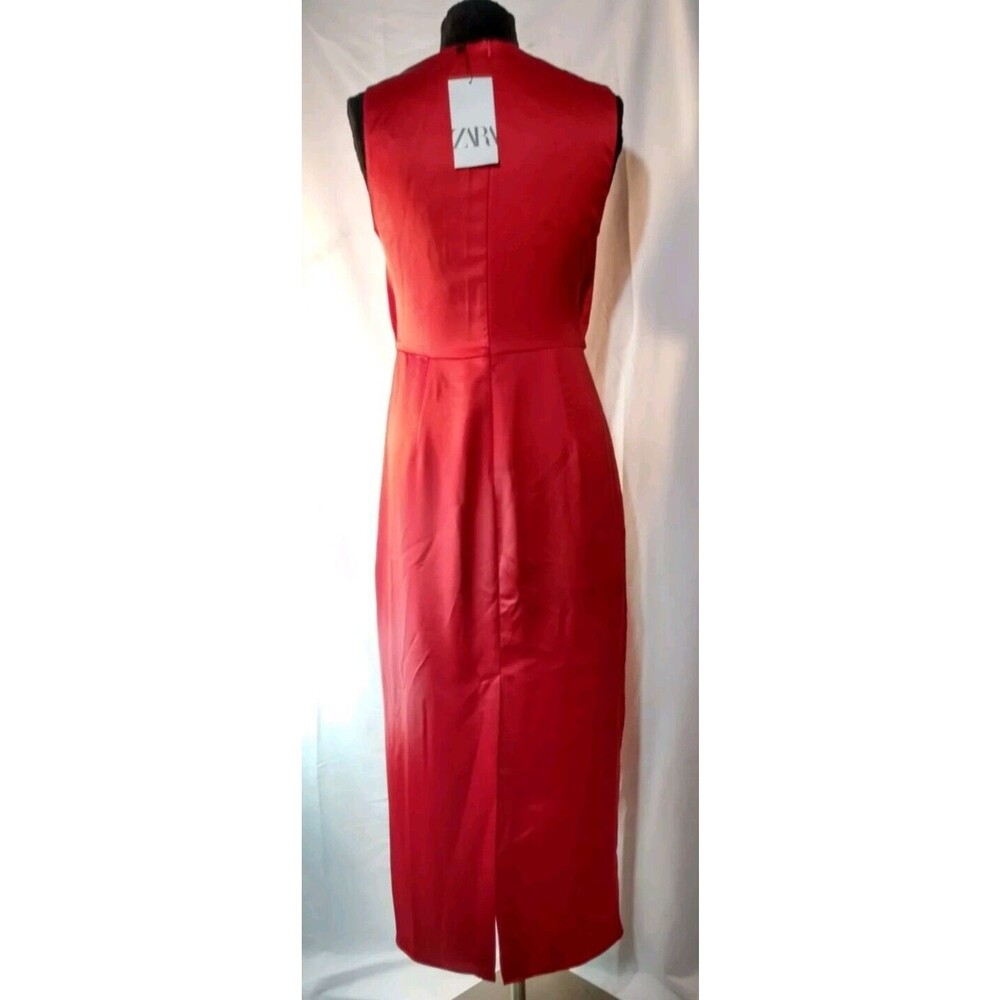 Zara Women Long Satin Effect‎ Draped Style Red Dress Size Medium - Picture 3 of 8
